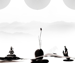 新中式禅意山水中国风禅道背景模板高清图片