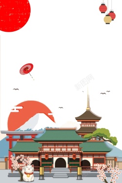 2018年插画风日本名古屋旅游海报背景