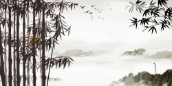 远航水墨画黑白飞鸟古典水墨画竹子背景高清图片