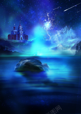 梦幻蓝色城堡背景背景