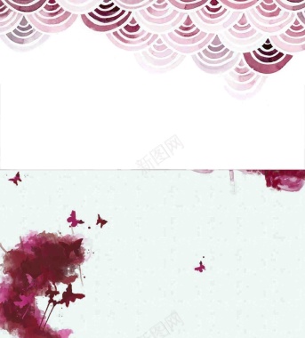 中式对折页紫红水墨邀请函水纹贺卡海报背景背景