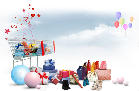 购物车气球爱心商品背景背景