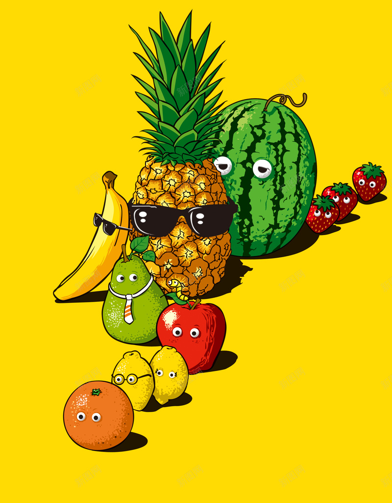 水果排队卡通海报背景psd设计背景_新图网 https://ixintu.com 卡通 可爱 墨镜 柠檬先生 柠檬小姐 橘子 水果 水果排队 苹果 草莓 菠萝 西瓜 领带 香梨 香蕉