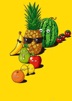 菠萝先生水果排队卡通海报背景高清图片