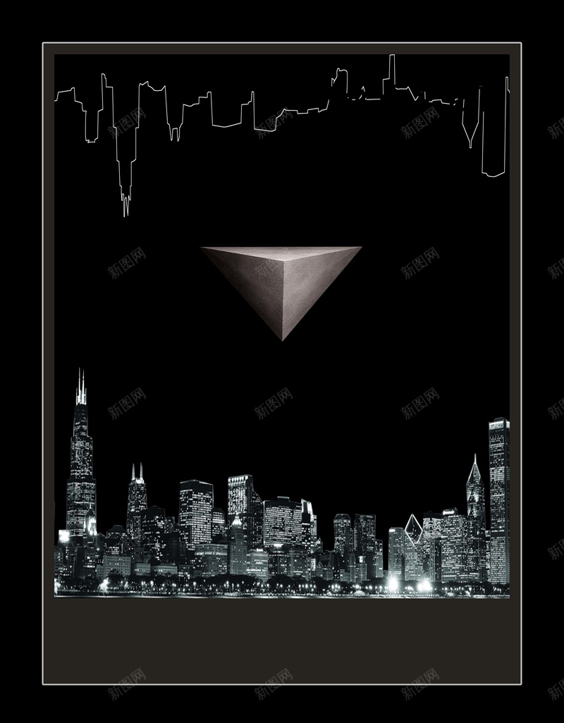 黑色元素城市海报psd设计背景_新图网 https://ixintu.com 三角 元素 城市 立体 质感 黑色 黑色城市 黑色海报
