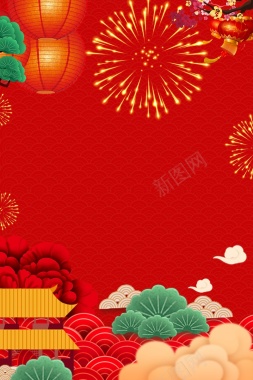2018年狗年红色中国风春节新年大吉广告背景