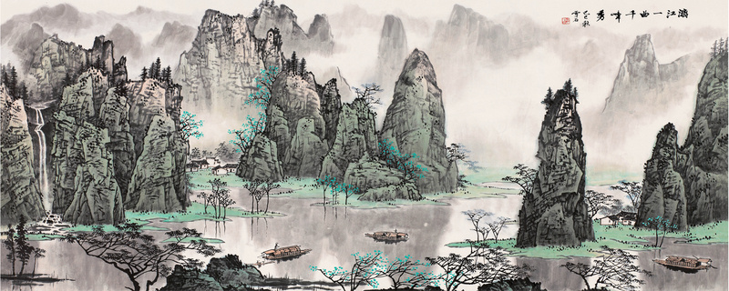 中国国画风景山水画网站背景图背景