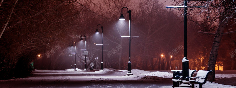 冬日夜晚公园背景摄影图片