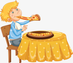 开心吃披萨的人吃披萨大餐的孩子矢量图高清图片