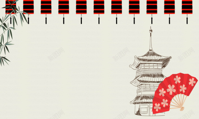 古风日式传统文化背景矢量图背景