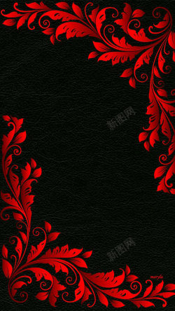 皮质感红花装饰黑色皮质背景高清图片