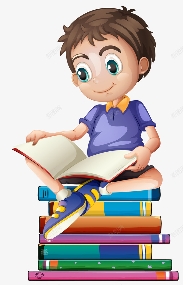 看书的小孩png免抠素材_新图网 https://ixintu.com 卡通画 小孩 看书 矢量装饰 装饰