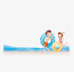 韩版插画韩版蓝色清凉风格游泳海报插画高清图片