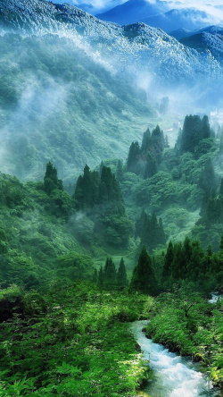 H5我的账户山林里的河流H5背景高清图片