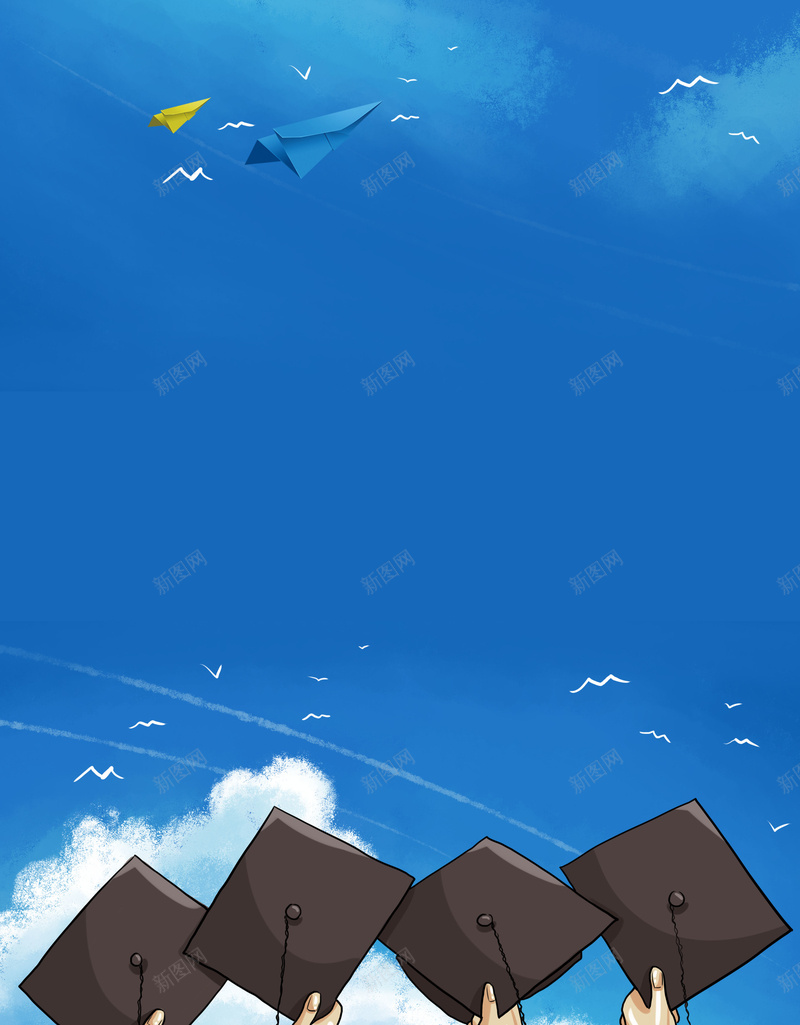 蓝色手绘风格毕业季海报psd设计背景_新图网 https://ixintu.com 博士帽 卡通 学校 我们毕业了 校园 毕业季 蓝色 青春不散场