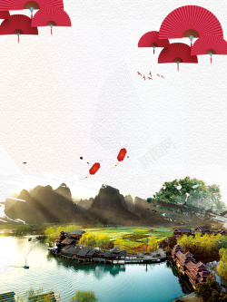 红色桂林桂林旅游海报背景高清图片