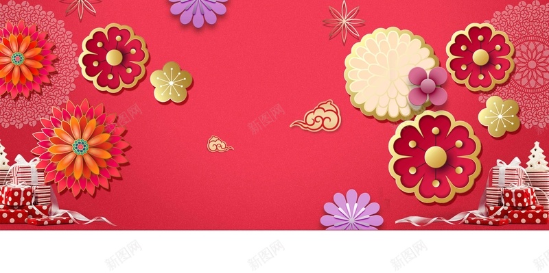 新年春节红色大气立体3d中国风背景bannerpsd设计背景_新图网 https://ixintu.com 3D banner 中国年 创意 新年 新式 新春 春节 立体 立体花 简约背景 红色背景