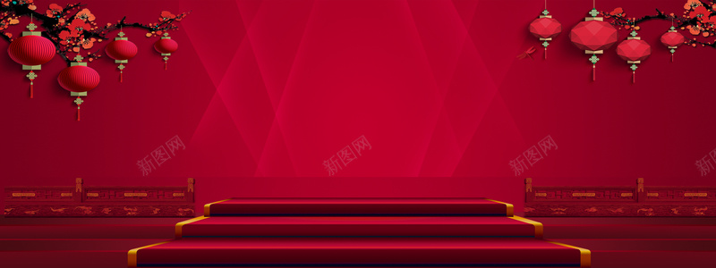 红色台阶舞台喜庆海报背景背景