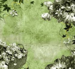 怀旧豹纹背景图案图片绿色学景下的手绘花朵高清图片