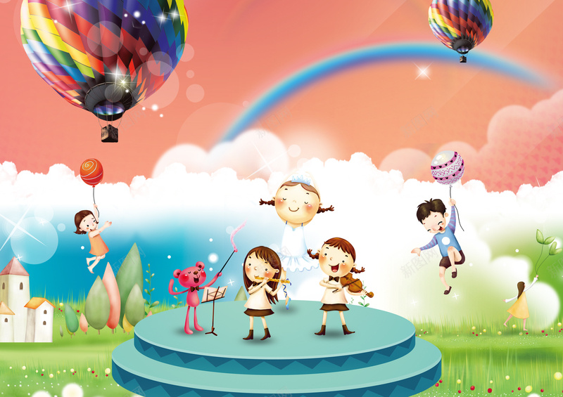 卡通艺术培训班背景psd设计背景_新图网 https://ixintu.com 儿童 卡通 卡通人物 培训班 大自然 小朋友 小朋友音乐 热气球 童趣 背景素材 舞台 艺术 音乐