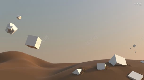 沙漠里漂浮的产方体背景