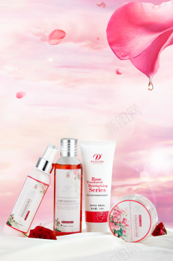 花瓣玫瑰粉红浪漫化妆品海报背景背景