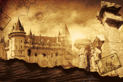 风景邮票欧式邮票古堡背景高清图片