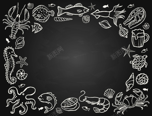 矢量水彩手绘黑白简笔画海鲜食品背景背景