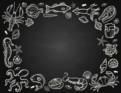 生鲜简笔矢量水彩手绘黑白简笔画海鲜食品背景高清图片