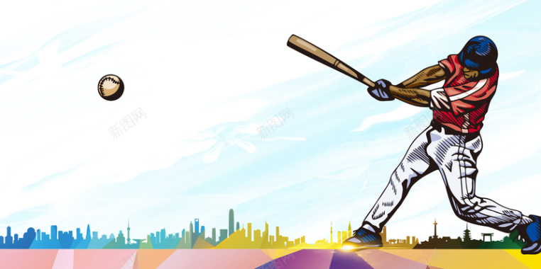 手绘人物棒球运动体育宣传海报背景背景