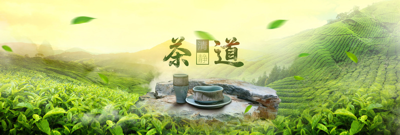 茶道背景jpg设计背景_新图网 https://ixintu.com 文化 海报banner 清静 绿色 茶 茶叶 茶园 茶文化 茶道 落叶