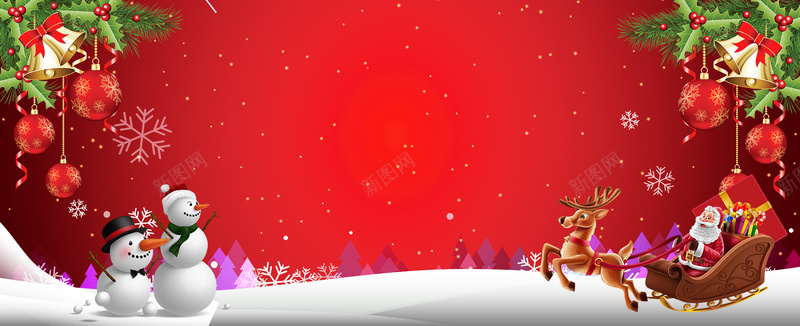 圣诞节卡通简约红色banner背景