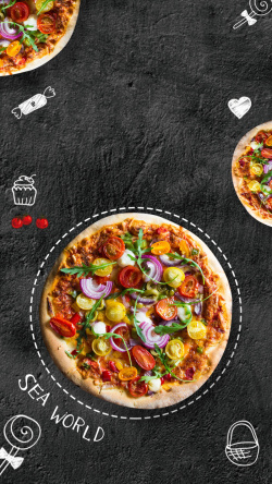 西式料理黑色质感披萨PSD分层H5背景高清图片