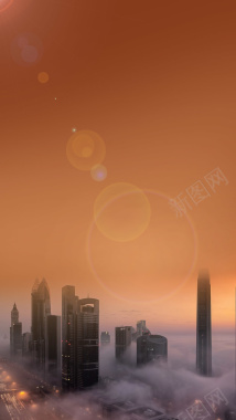 迪拜云雾城市背景摄影图片