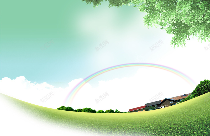 弧形草地和彩虹背景psd_新图网 https://ixintu.com 展板 彩虹 摄影 草地 风景