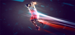 蓝球运动员炫彩光线篮球运动海报背景高清图片
