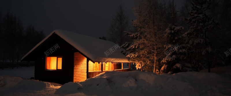 雪中的小木屋psd设计背景_新图网 https://ixintu.com 夜景 海报banner 温馨 雪中小木屋