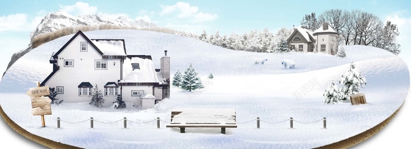 房屋所有权唯美冬天飘雪中的房屋摄影图片