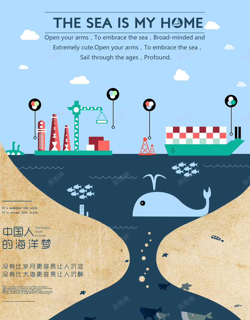 我们的海洋保护宣传海报psd_新图网 https://ixintu.com 保护生态 卡通 扁平 手绘 海洋 童趣 蓝色