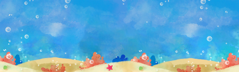 夏日清新自然景色蓝色海洋banner背景