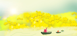 抽象画花朵油菜花小船油画渐变阳光抽象画背景高清图片