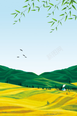 中国传统民俗插画风格小满二十四节气户外海报背景
