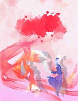 多彩水彩画水袖芭蕾海报背景模板高清图片