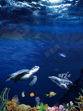 蓝色海底世界海报背景背景