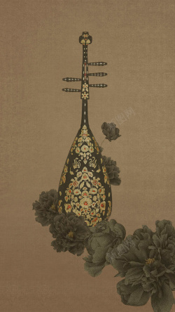 褐色的琴中国风工笔画琴H5背景高清图片