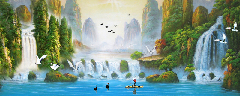 山水瀑布风景淘宝网站背景图背景