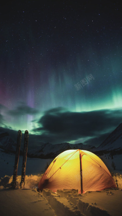 美丽的极光蓝色帐篷H5背景高清图片