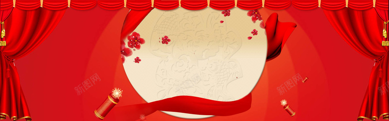 春节大气中国风红色淘宝海报背景背景