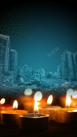 城市废墟深绿色烛光蜡烛城市建筑摧毁高清图片