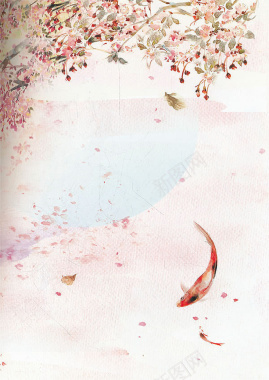中国风水彩鲤鱼落叶海报背景矢量图背景